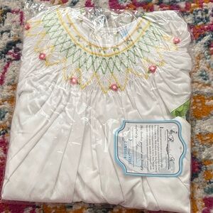 White Smocked Dress with Colorful Embroidery